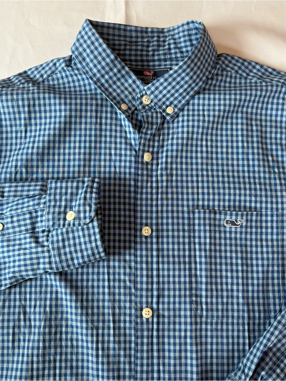 Vineyard Vines Slim Fit Tucker Gingham Stretch Shirt Blue White Men's Size M